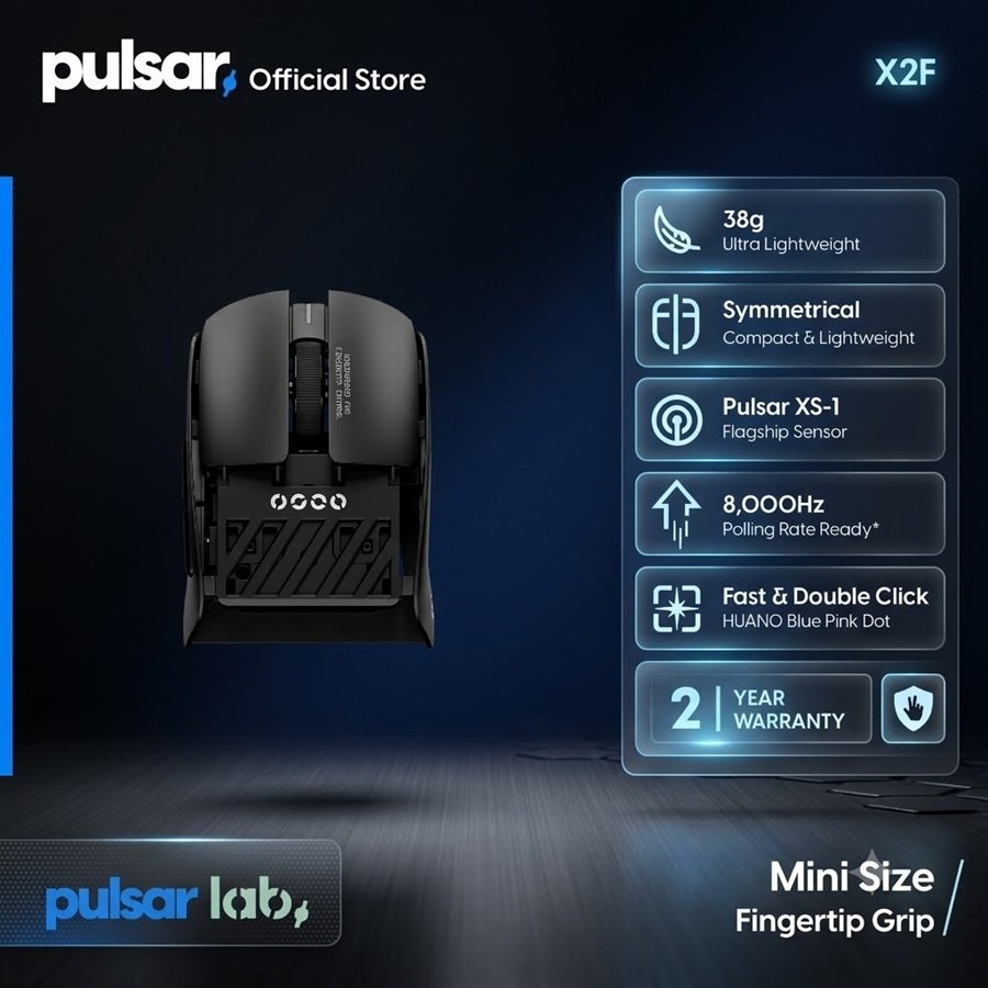 Side view of the Pulsar X2F showing side buttons and DPI switch