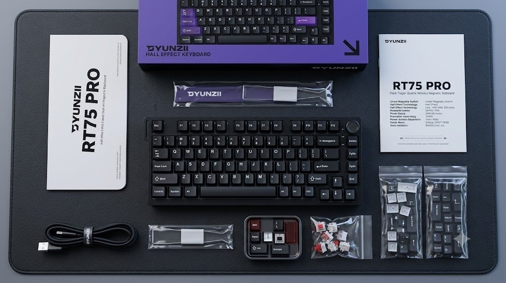 YUNZII RT75 PRO Wireless 75% Hall Effect Gaming Keyboard on desk setup