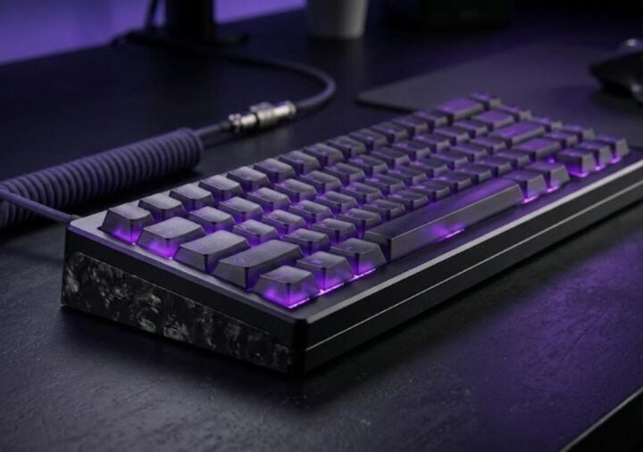 IQUNIX EV63 review: compact Hall effect gaming keyboard with forged carbon fiber front panel and purple RGB lighting